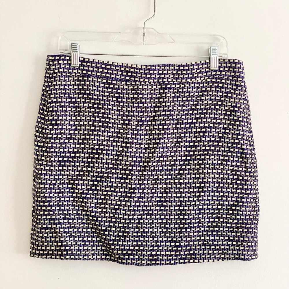 J Crew Postage Stamp Mini Skirt Navy/Purple Tweed, Size 8